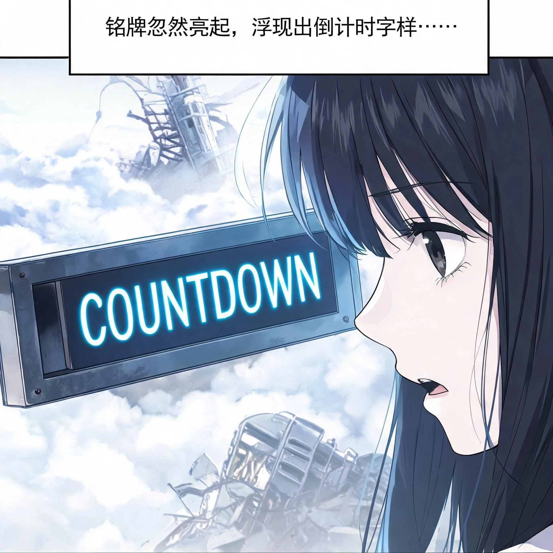 Extreme close-up of the crate's glowing name plate; The plate emits faint blue l