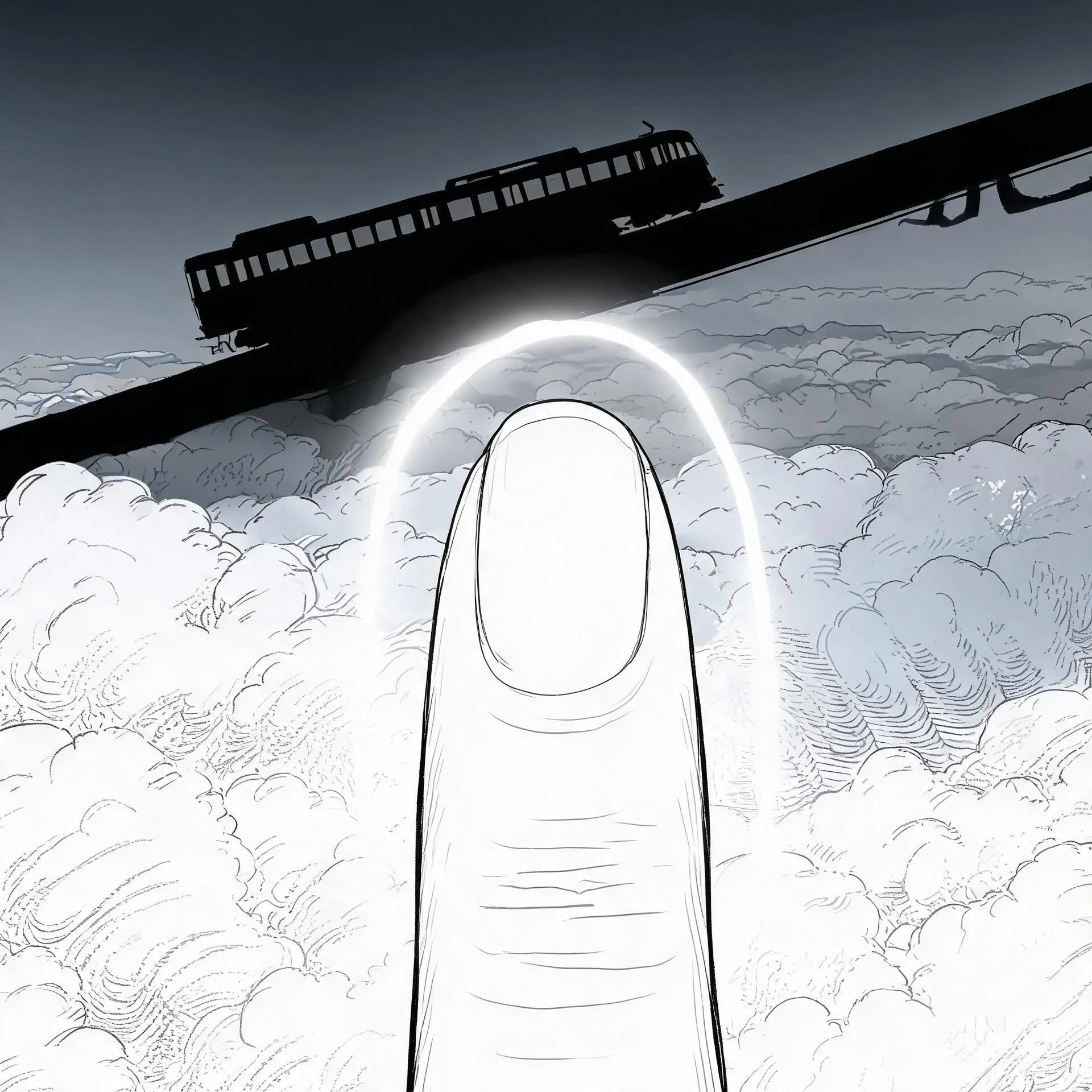 Close-up of Koyou's fingertip, which is semi-transparent, with faint white light